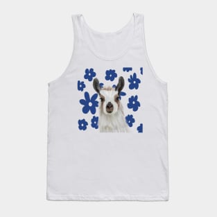 Llama | Blue Retro Flowers | Llama Lovers Gift Tank Top